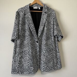 Susan Graver 3X  Snow Leopard Print One Button Blazer Half Sleeve Office Classic